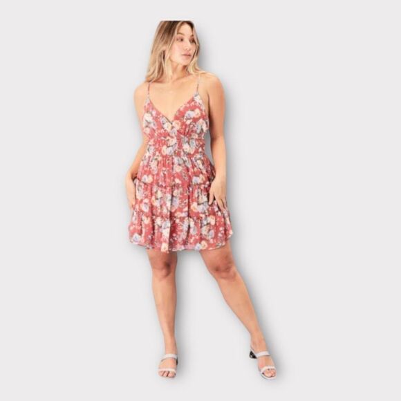 Trixxi Floral Spaghetti Strap Layered Mini Dress Size LJ - Picture 11 of 11